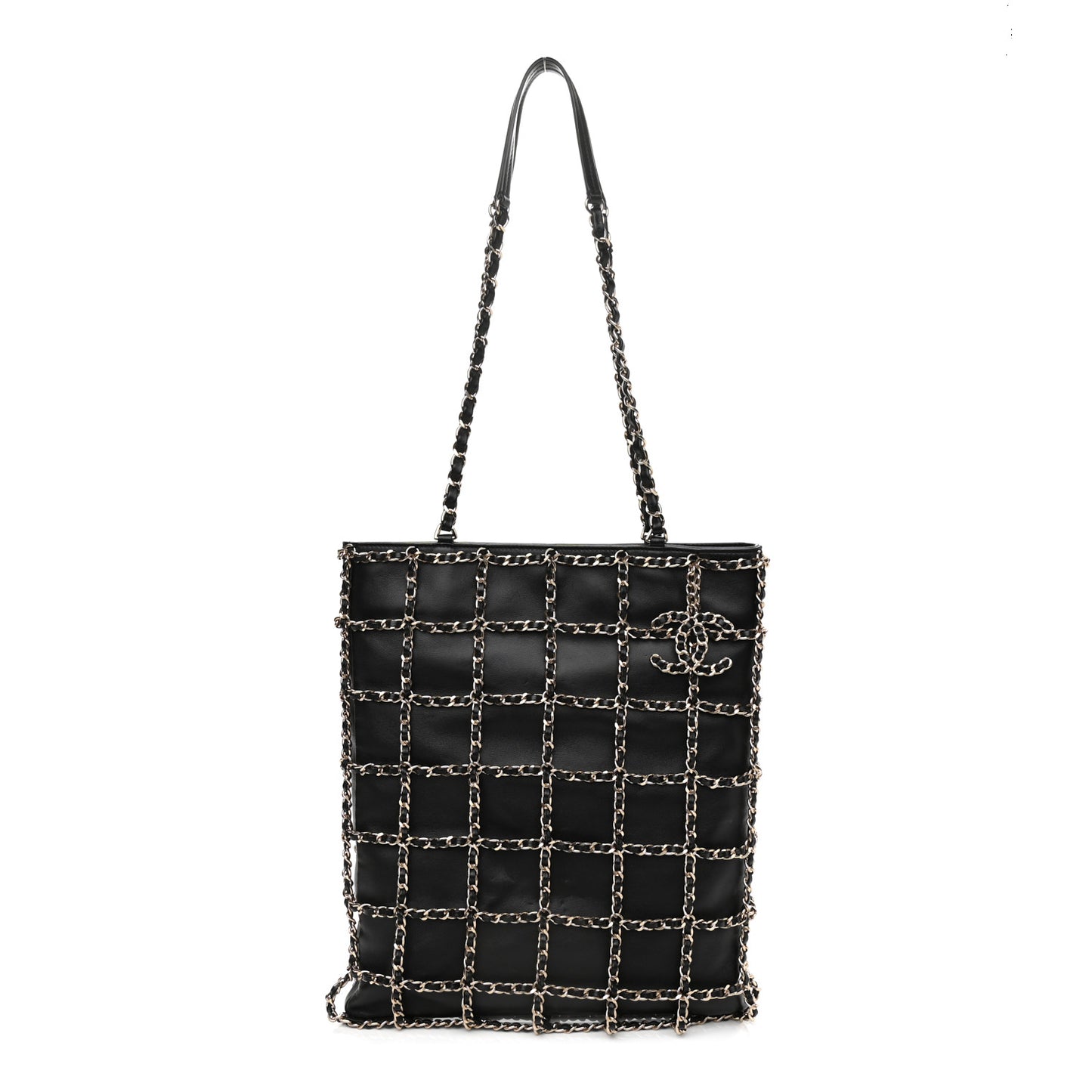 Lambskin Large Shopping Chain Tote Black