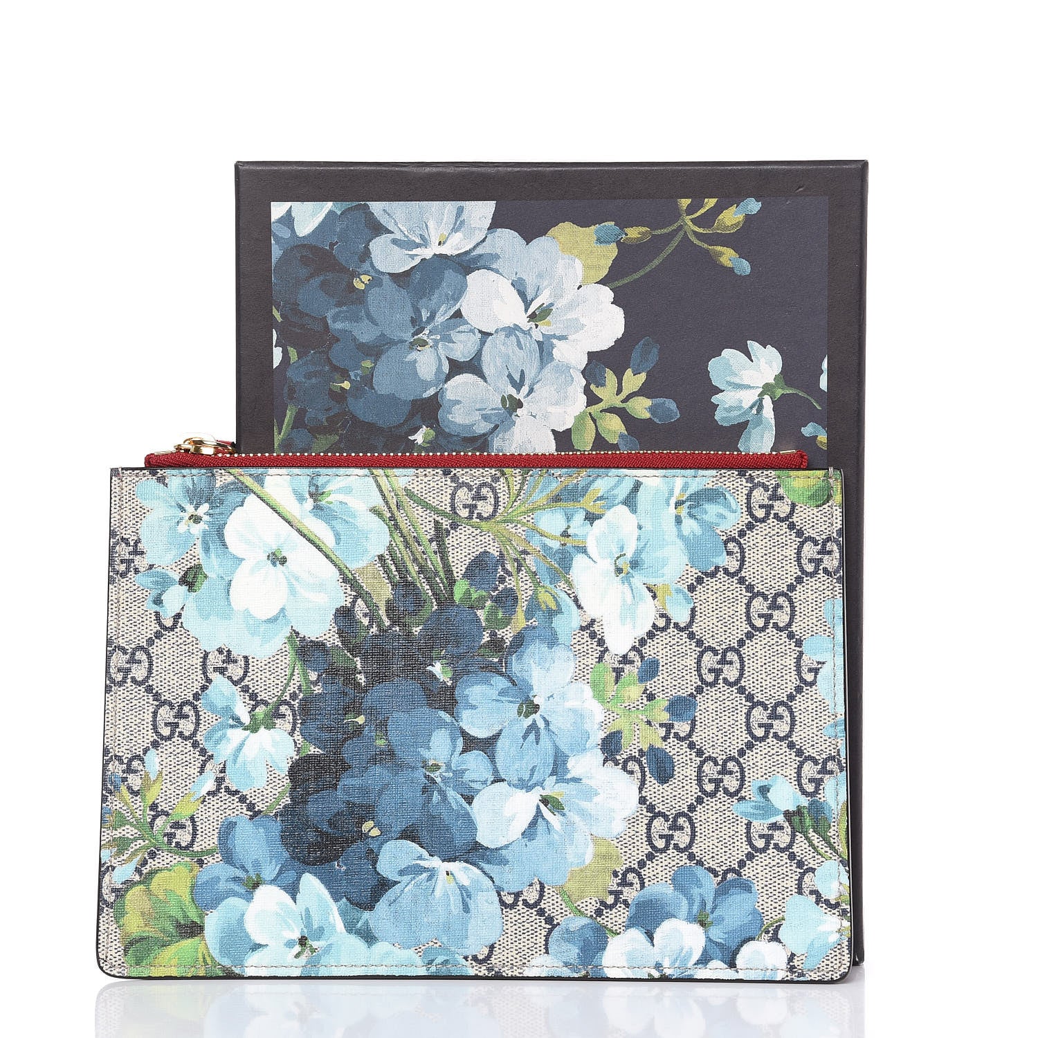 Gucci GG Supreme Monogram Blooms Small Zip Pouch Beige Blue Hibiscus Red 8 of 8