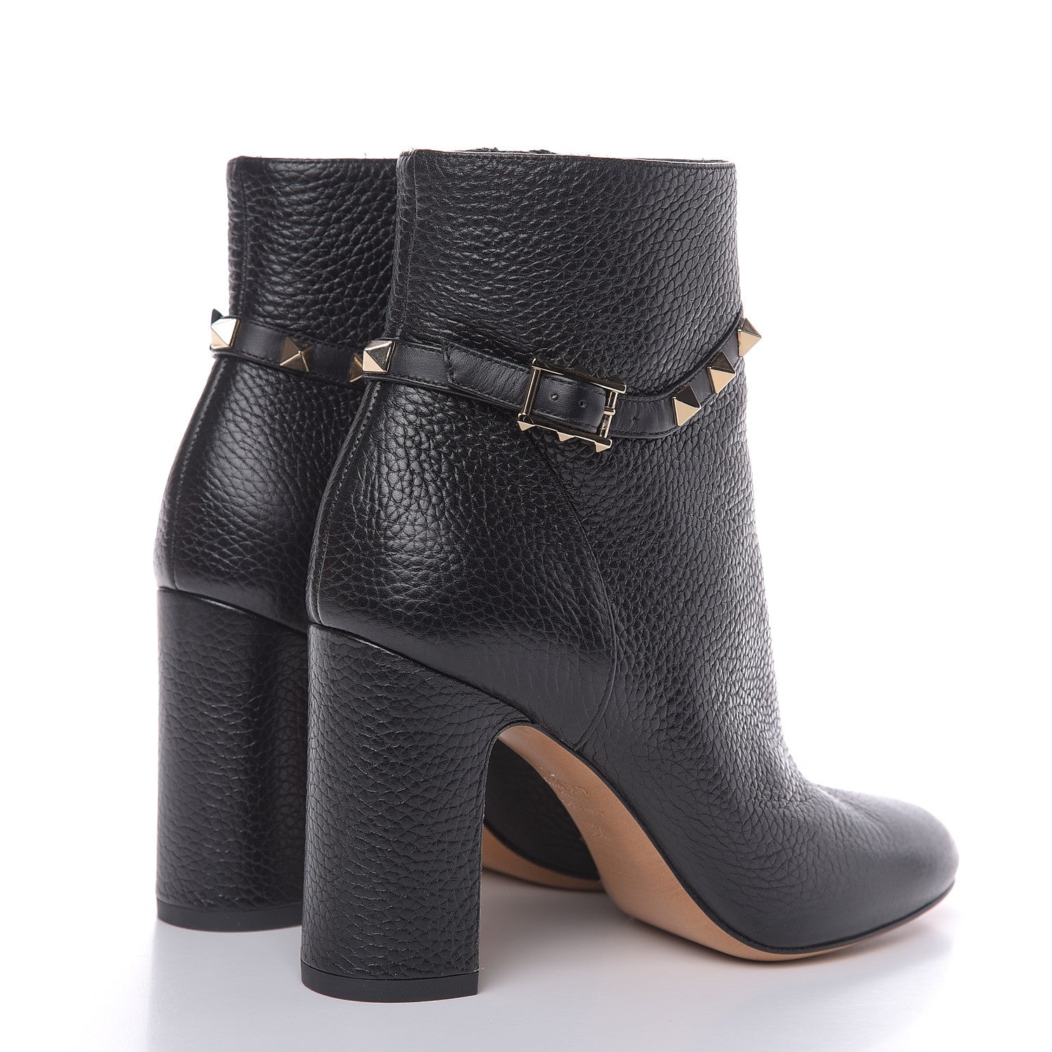 Valentino Garavani Pebbled Calfskin Rockstud Single Buckle 90mm Block Heel Ankle Boots 35.5 Black 4 of 10