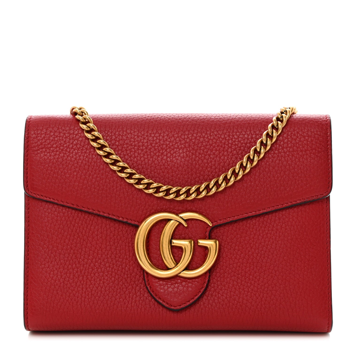 Gucci Calfskin GG Marmont Chain Wallet Vulcanic Red 1 of 10
