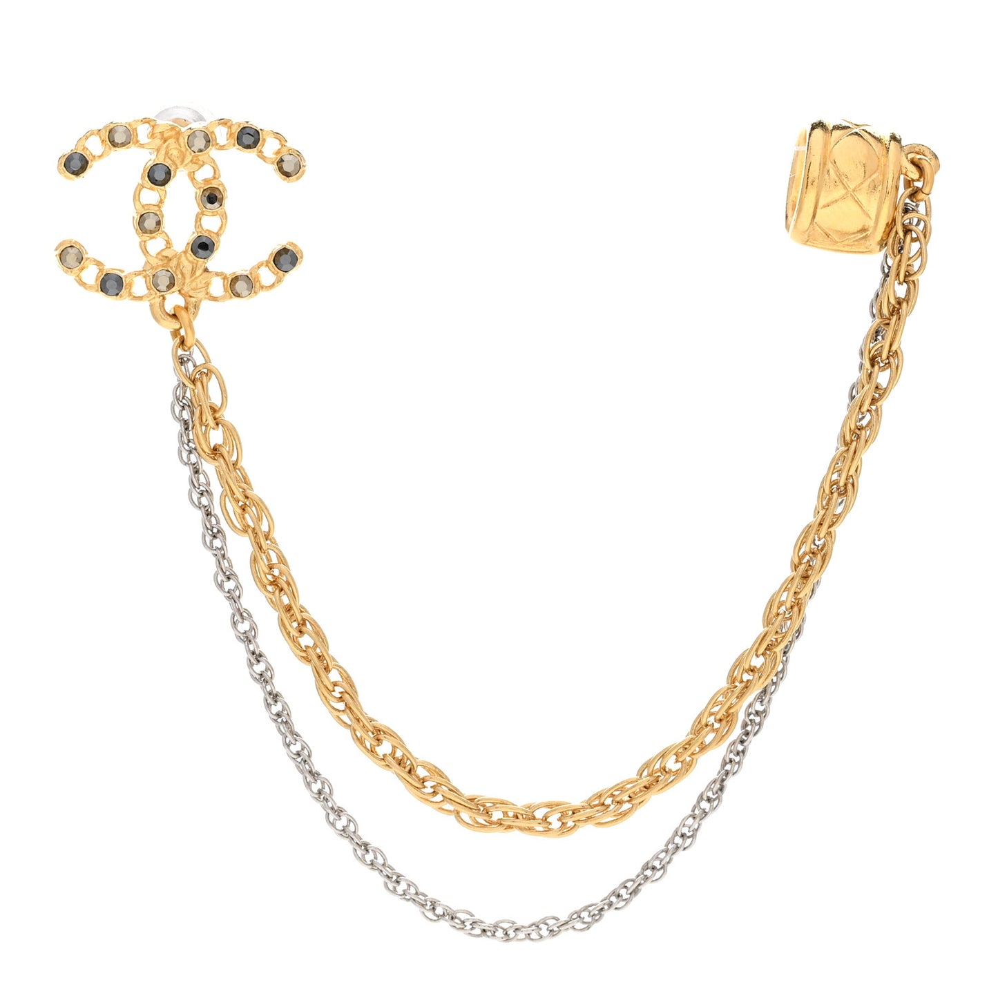 Crystal CC Chain Cuff Single Earring Gold Silver