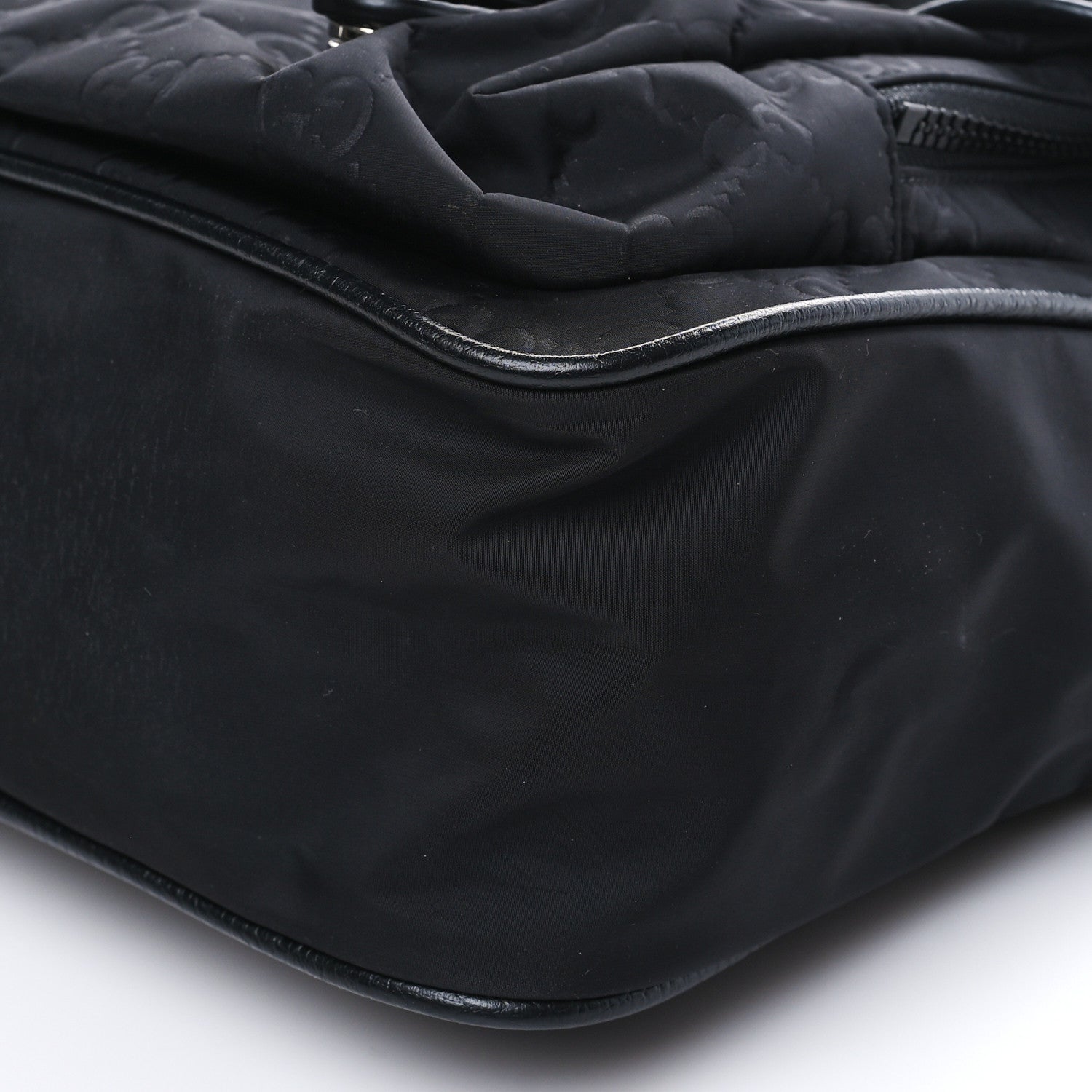 Gucci Nylon Monogram Double Buckle Flap Messenger Bag Black 9 of 9