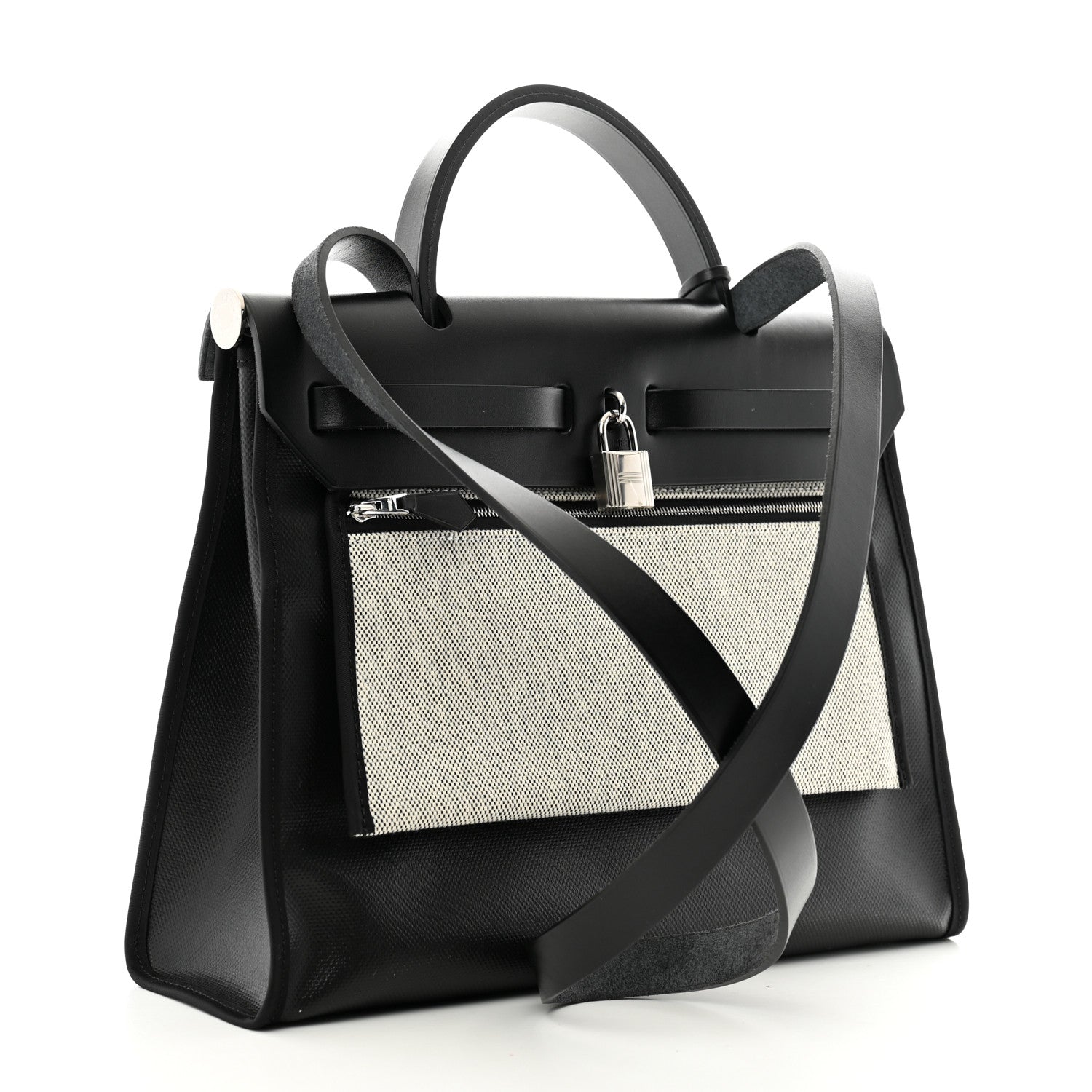 Hermes Toile H Berline Vache Hunter Herbag Zip PM 31 Black Ecru 4 of 12