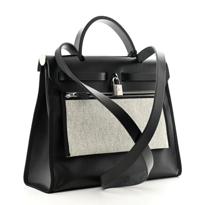 Hermes Toile H Berline Vache Hunter Herbag Zip PM 31 Black Ecru 4 of 12