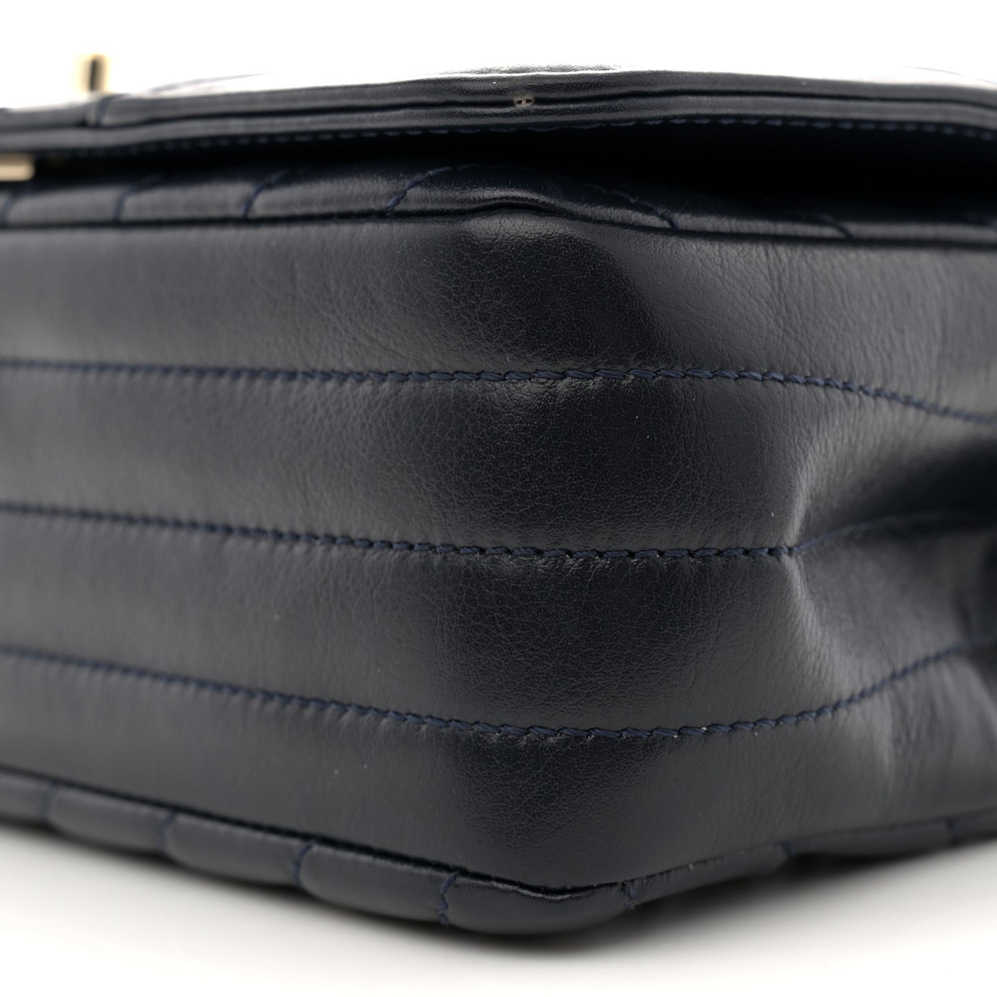Calfskin Chevron Quilted Mini Statement Flap Navy Blue