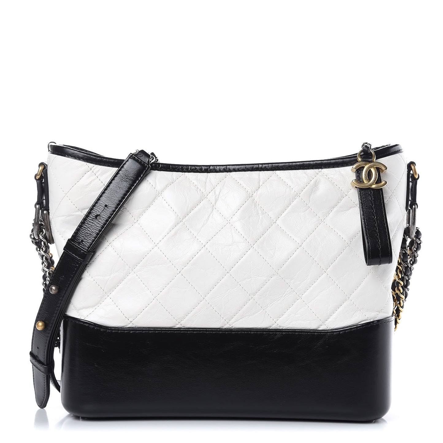 Aged Calfskin Quilted Medium Gabrielle Hobo Black White