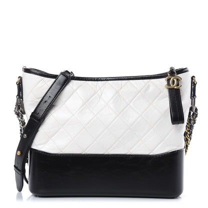 Chanel Aged Calfskin Quilted Medium Gabrielle Hobo Black White 1 of 10