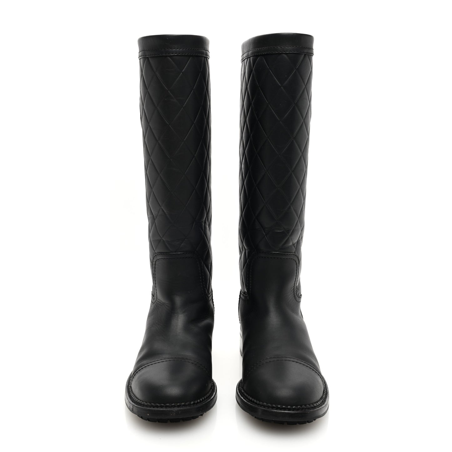 Oily Calfskin Quilted High Boots 37 Black