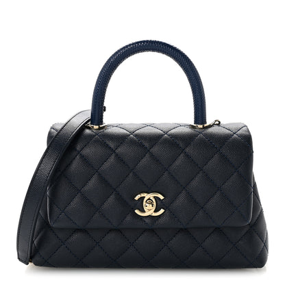 Chanel Caviar Quilted Lizard Embossed Mini Coco Handle Flap Navy Blue 1 of 13