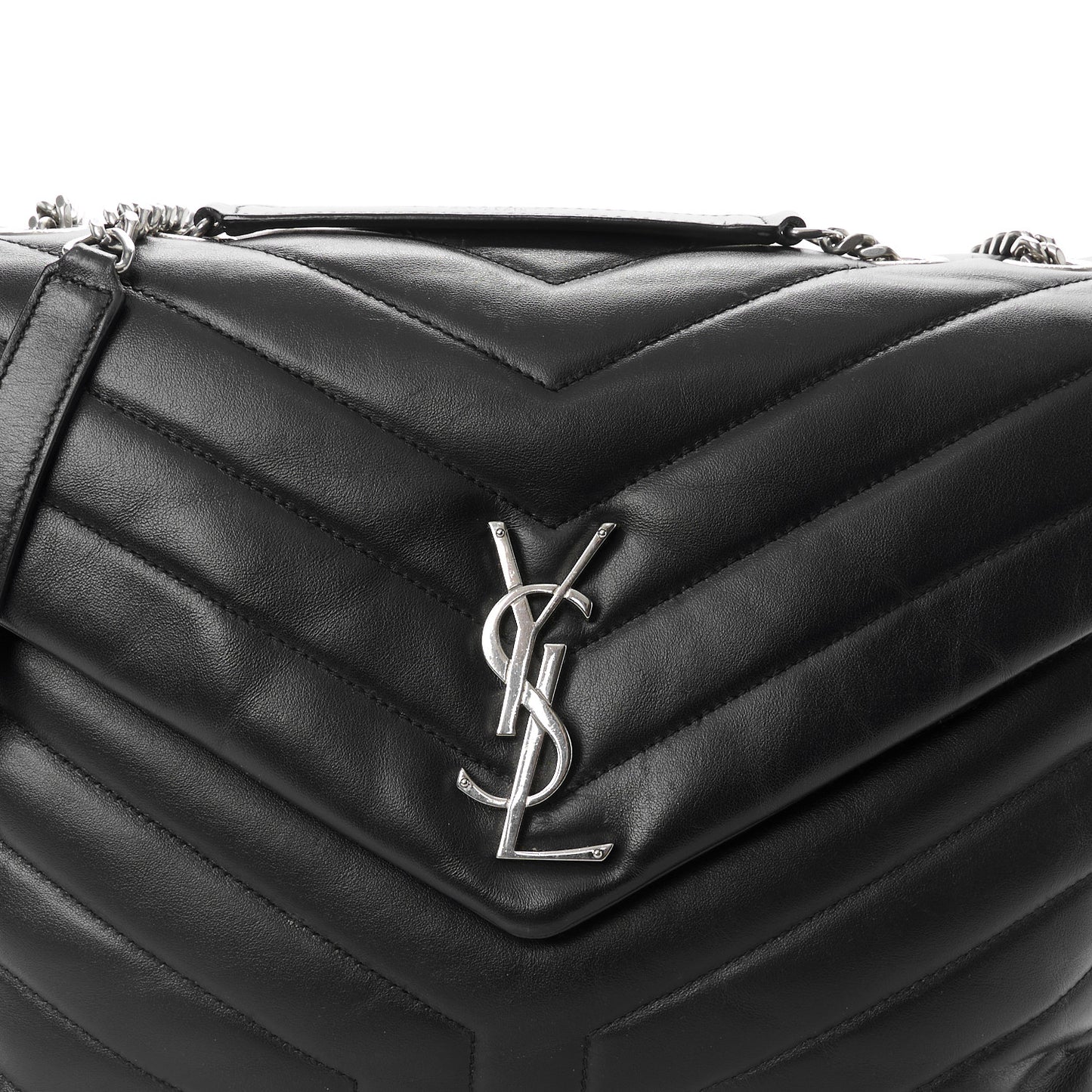 Calfskin Y Quilted Monogram Medium Loulou Chain Satchel Black