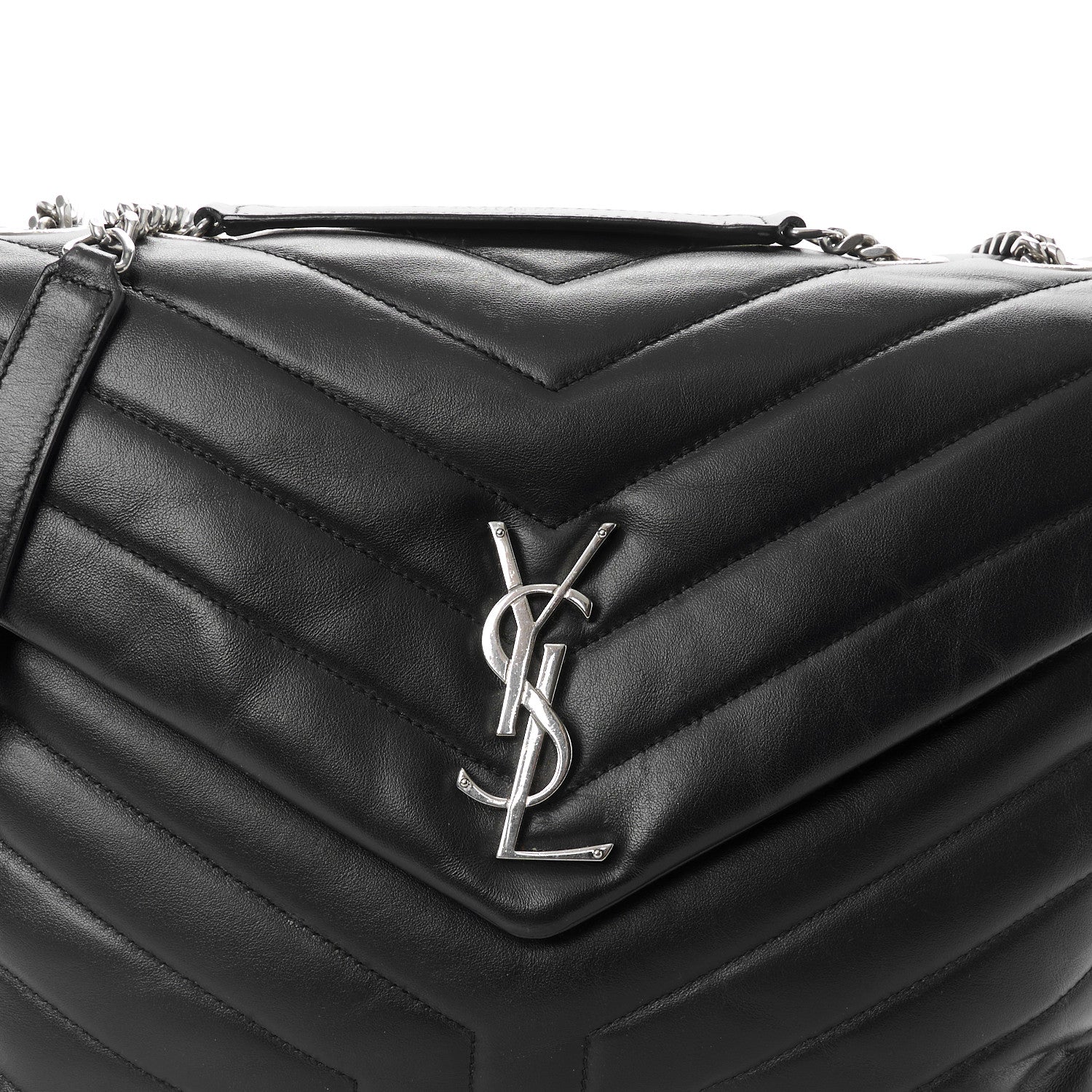 Saint Laurent Calfskin Y Quilted Monogram Medium Loulou Chain Satchel Black 9 of 11