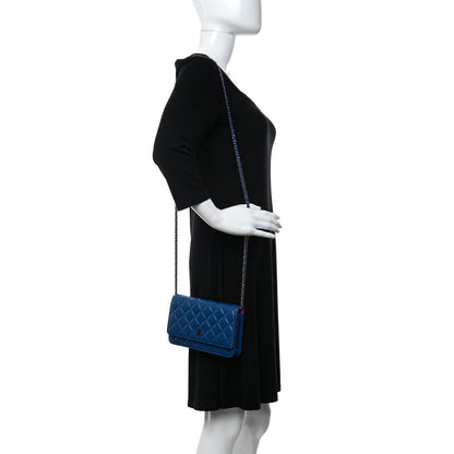 Chanel Lambskin Quilted Wallet On Chain WOC Dark Blue Pink 2 of 14