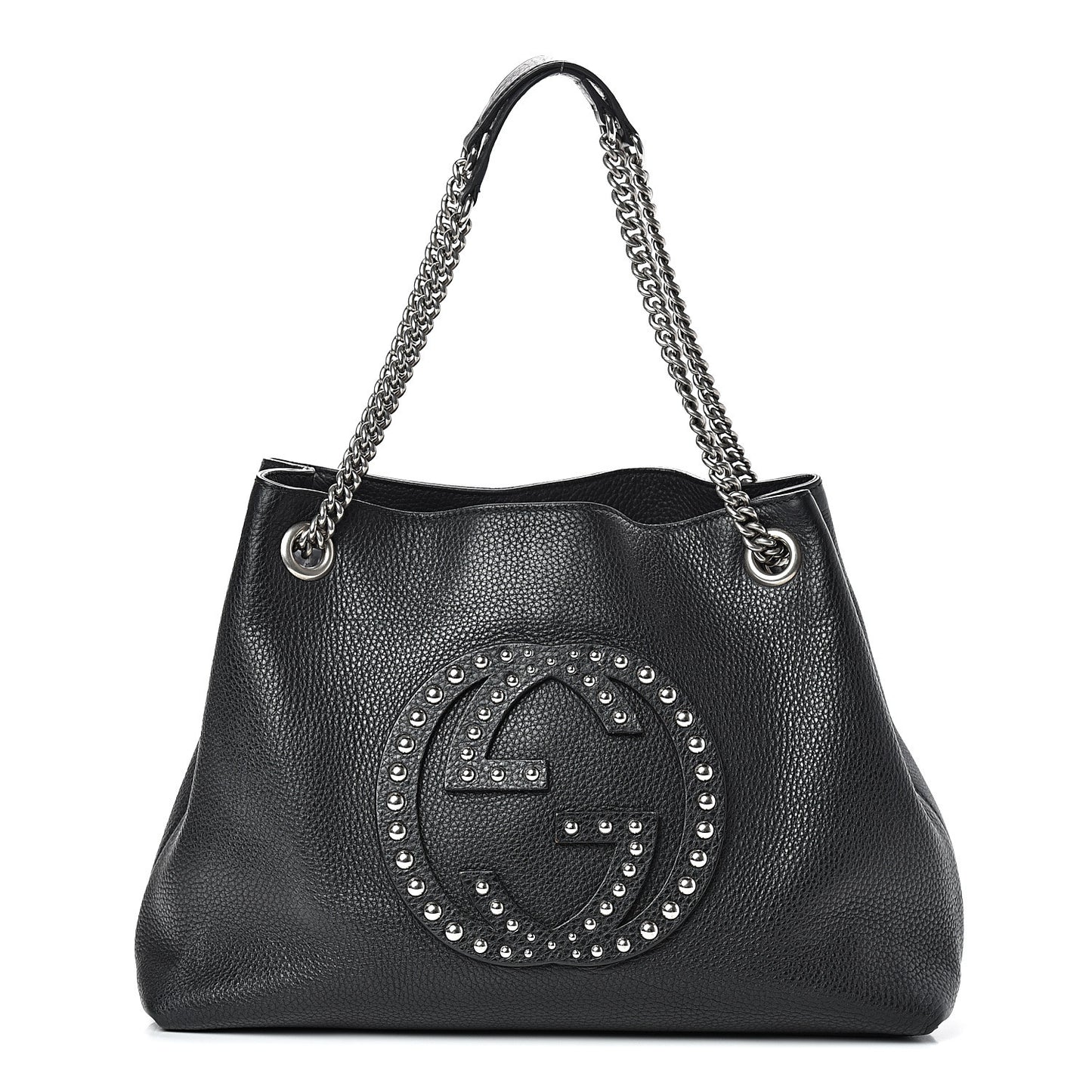 Pebbled Calfskin Studded Medium Soho Chain Shoulder Bag Black