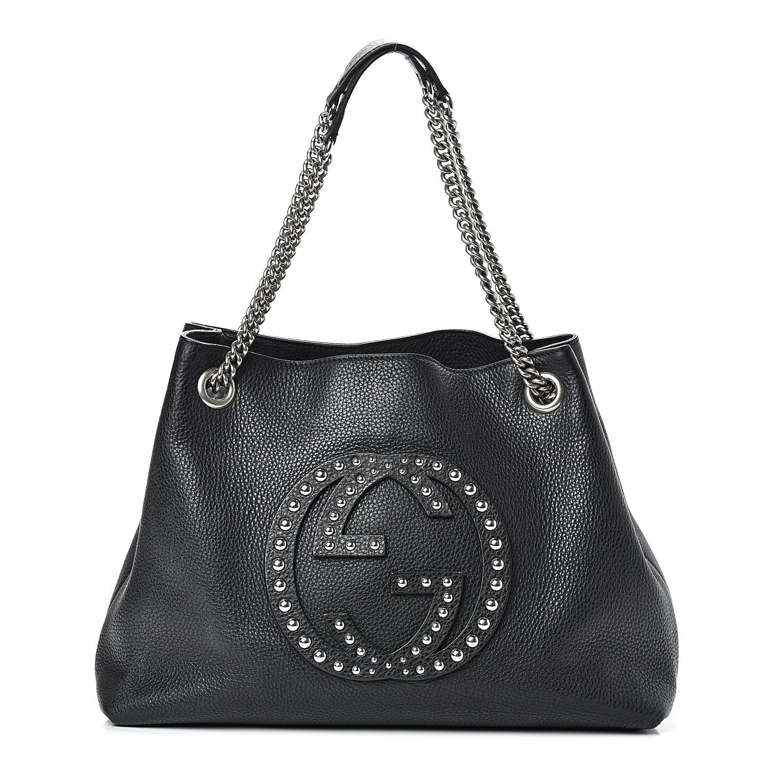 Gucci Pebbled Calfskin Studded Medium Soho Chain Shoulder Bag Black 1 of 13