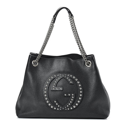 Gucci Pebbled Calfskin Studded Medium Soho Chain Shoulder Bag Black 1 of 13