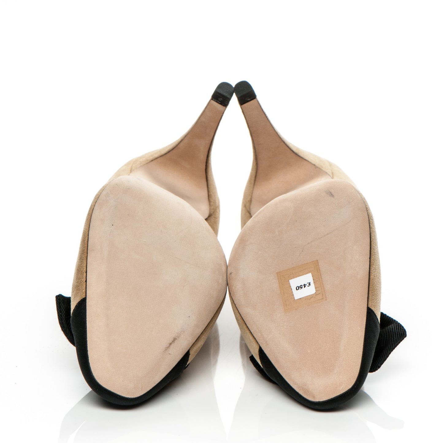 Suede Grosgrain Bow Cap Toe Pumps 36.5 Beige Black