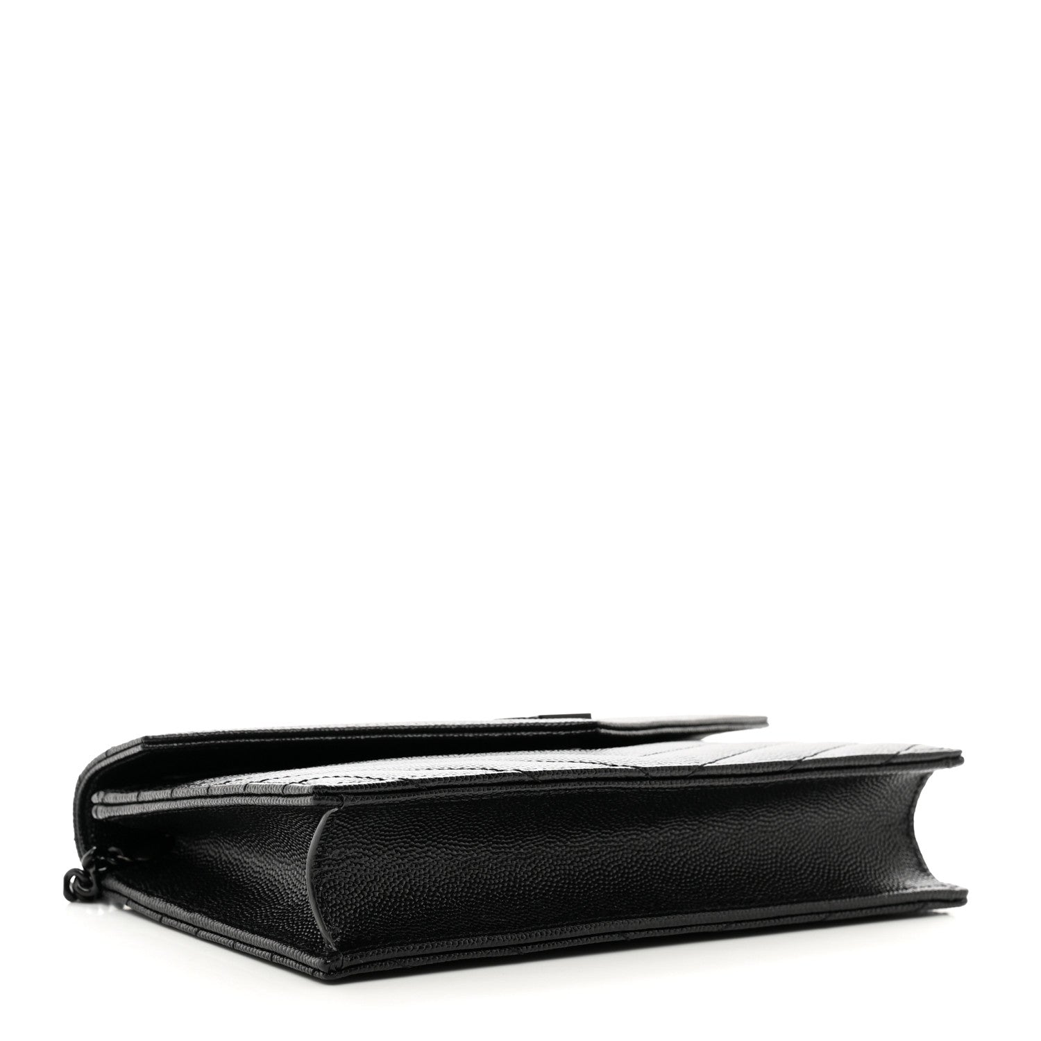 Saint Laurent Grain De Poudre Matelasse Chevron Monogram Monochrome Envelope Chain Wallet Black 4 of 9