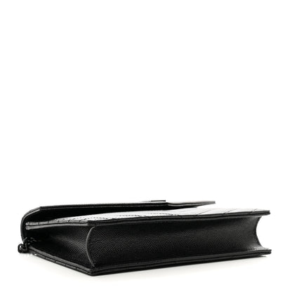 Saint Laurent Grain De Poudre Matelasse Chevron Monogram Monochrome Envelope Chain Wallet Black 4 of 9