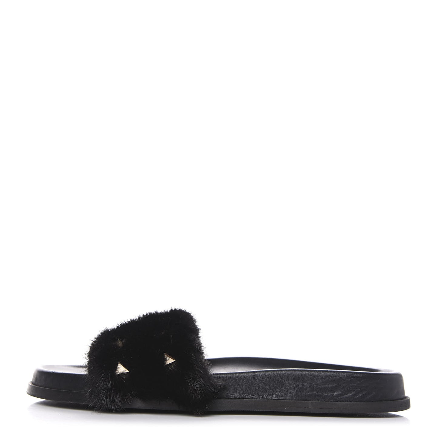 Mink Fur Rockstud Slide Sandals 39.5 Black