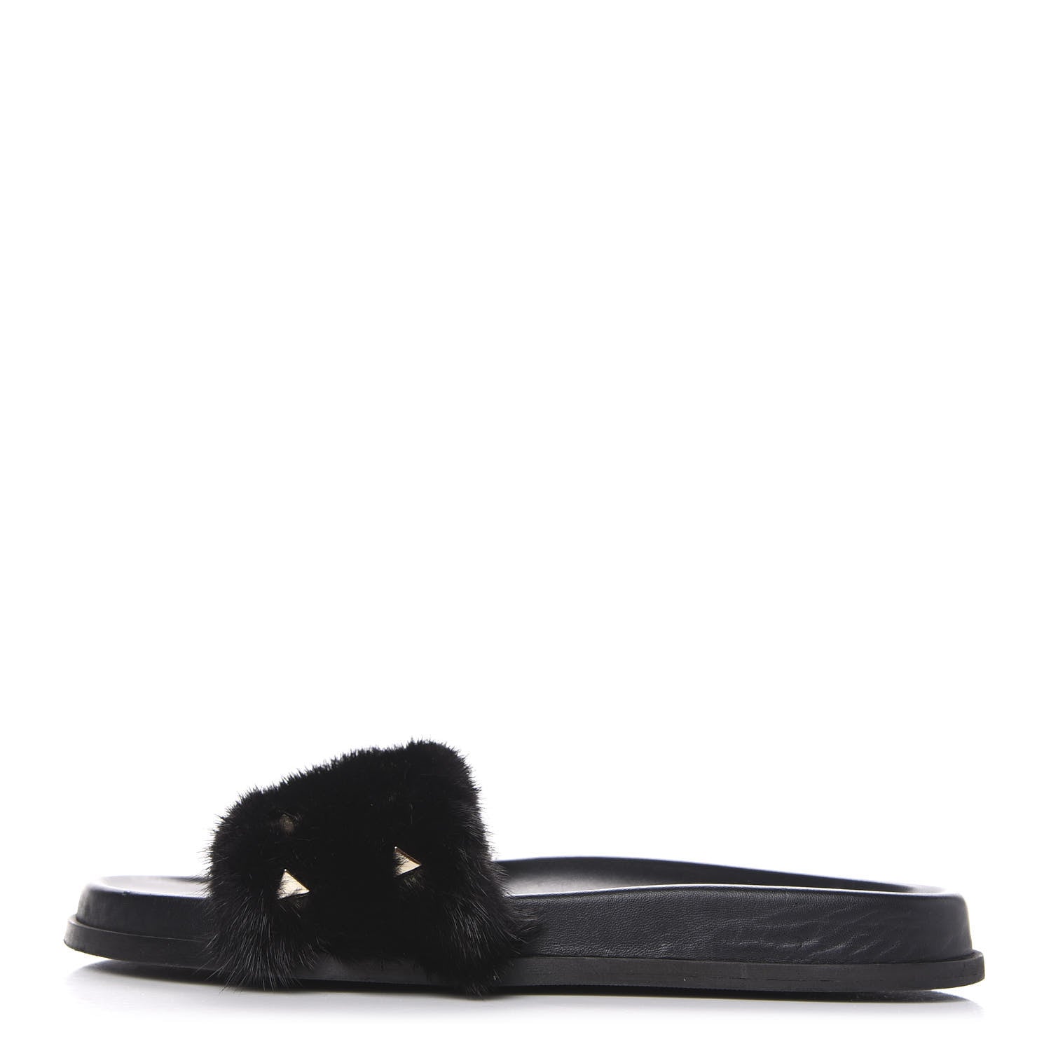 Valentino Garavani Mink Fur Rockstud Slide Sandals 39.5 Black 1 of 9