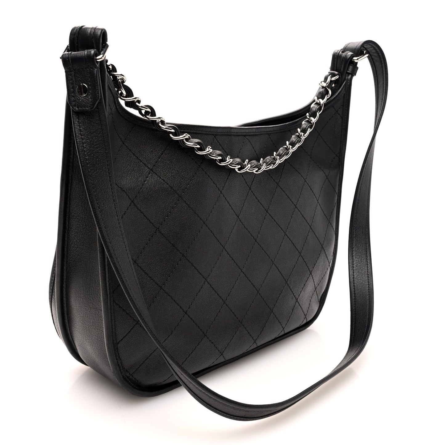 Calfskin Quilted Large Jungle Stroll Hobo Bag Black