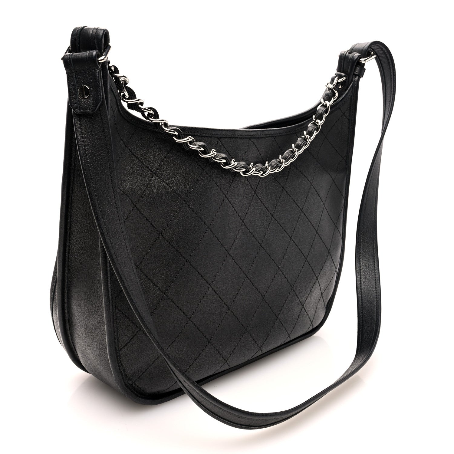 Chanel Calfskin Quilted Large Jungle Stroll Hobo Bag Black 3 of 10