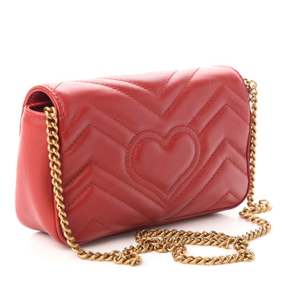 Gucci Calfskin Matelasse Super Mini GG Marmont Shoulder Bag Hibiscus Red 3 of 8