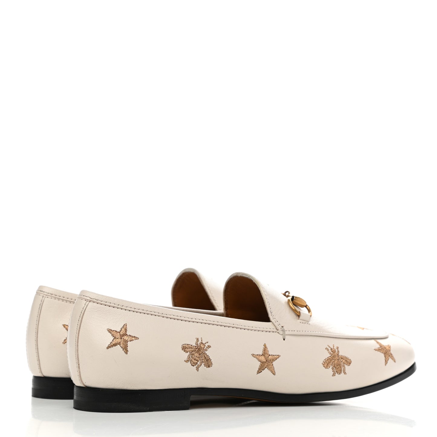 Goatskin Bee Star Embroidered Womens Jordaan Loafers 36.5 Mystic White