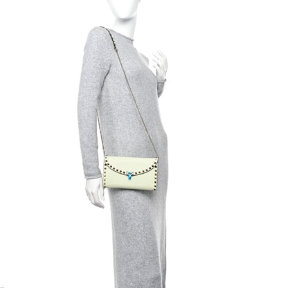 Valentino Garavani Grainy Calfskin Rockstud Flip Lock Wallet With Chain Meadow Mist 2 of 10