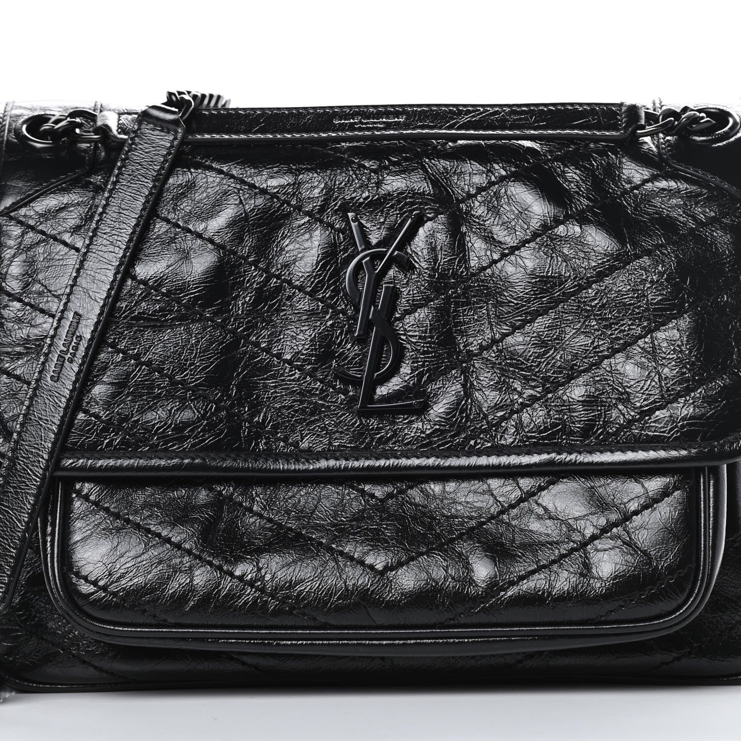 Saint Laurent Crinkled Calfskin Matelasse Monogram Medium Niki Chain Satchel Black 8 of 11
