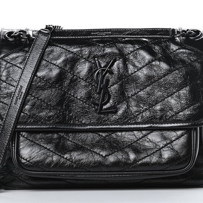 Saint Laurent Crinkled Calfskin Matelasse Monogram Medium Niki Chain Satchel Black 8 of 11