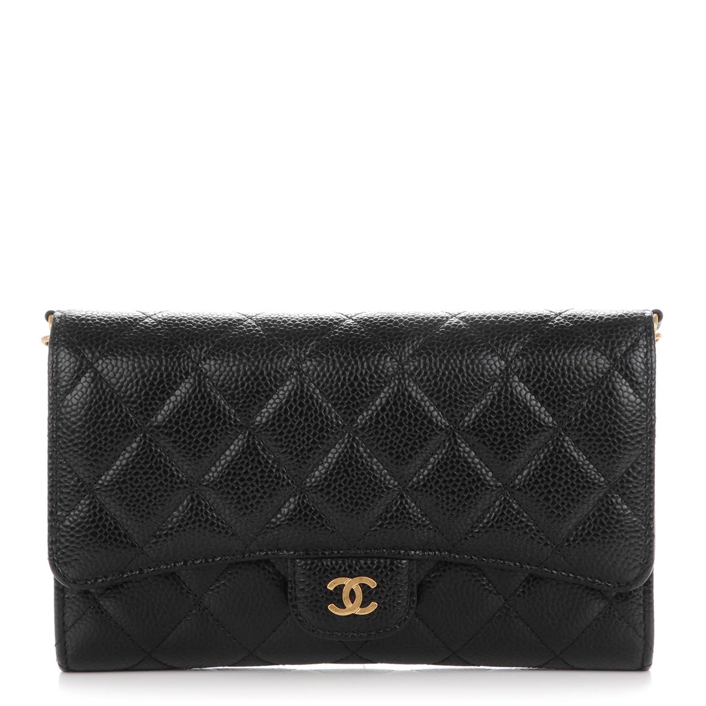 Caviar Quilted Wallet On Removable Chain Black