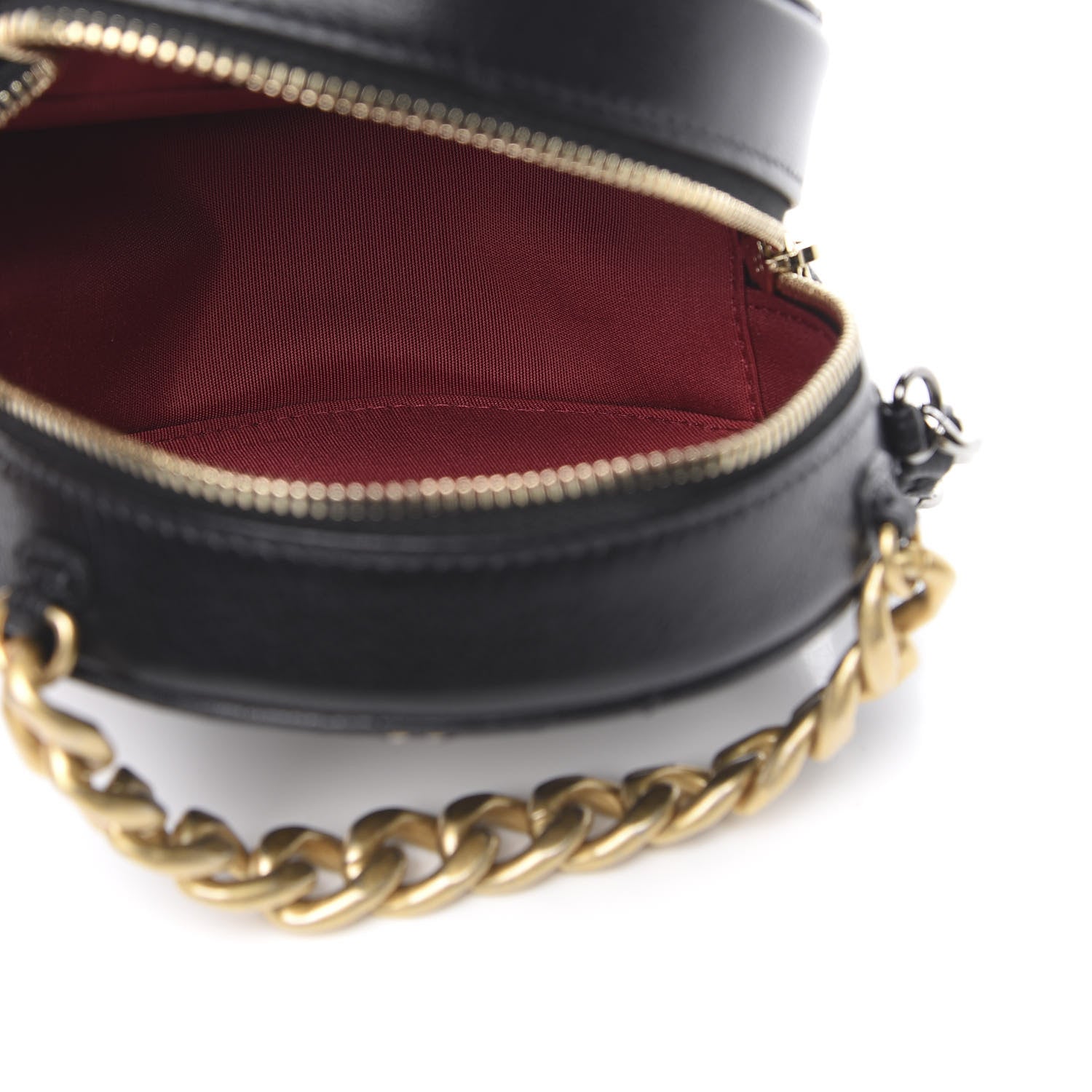 Chanel Shiny Goatskin Quilted 19 Round Clutch With Chain Black 5 of 11