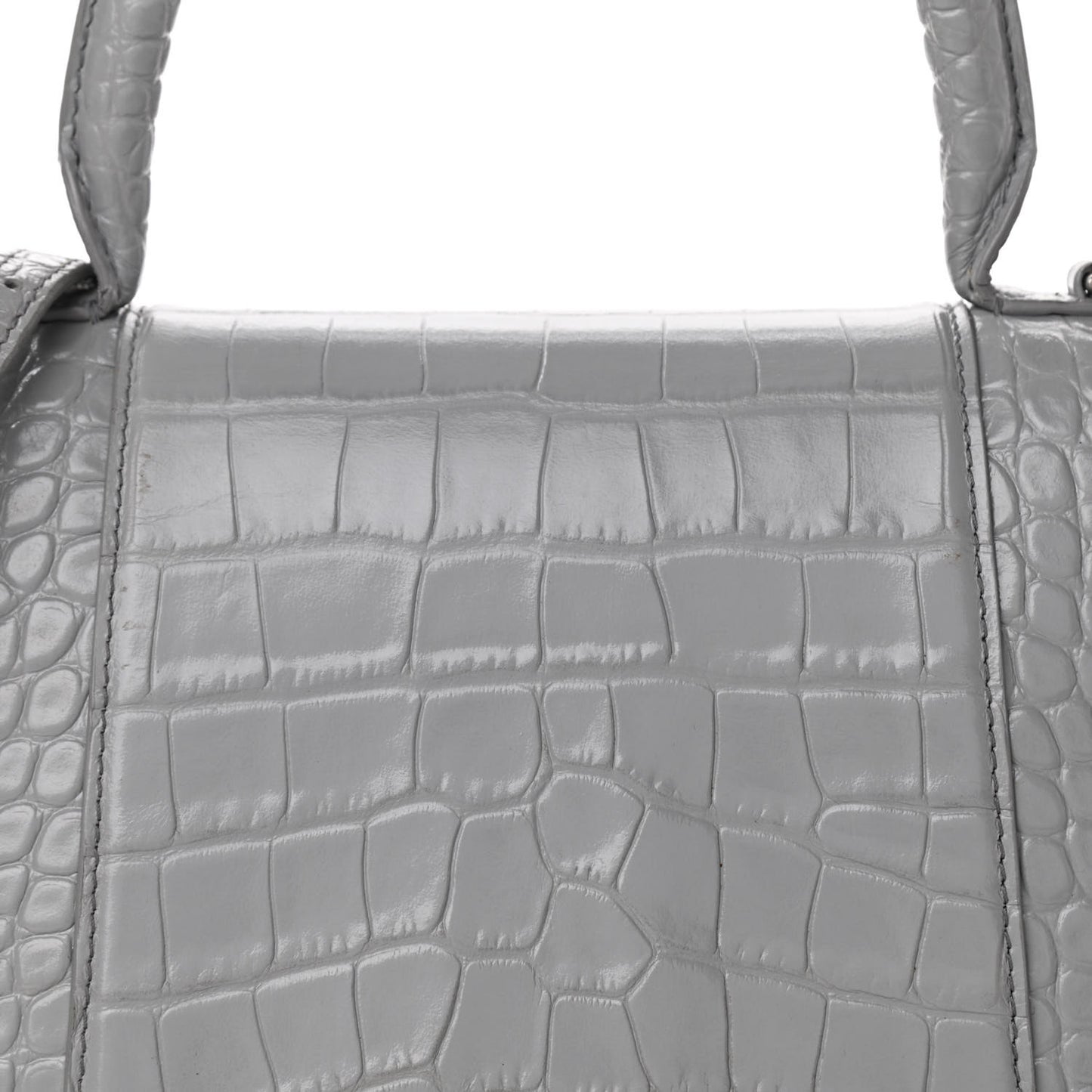 Shiny Calfskin Crocodile Embossed Medium Hourglass Top Handle Bag Balenciaga Grey