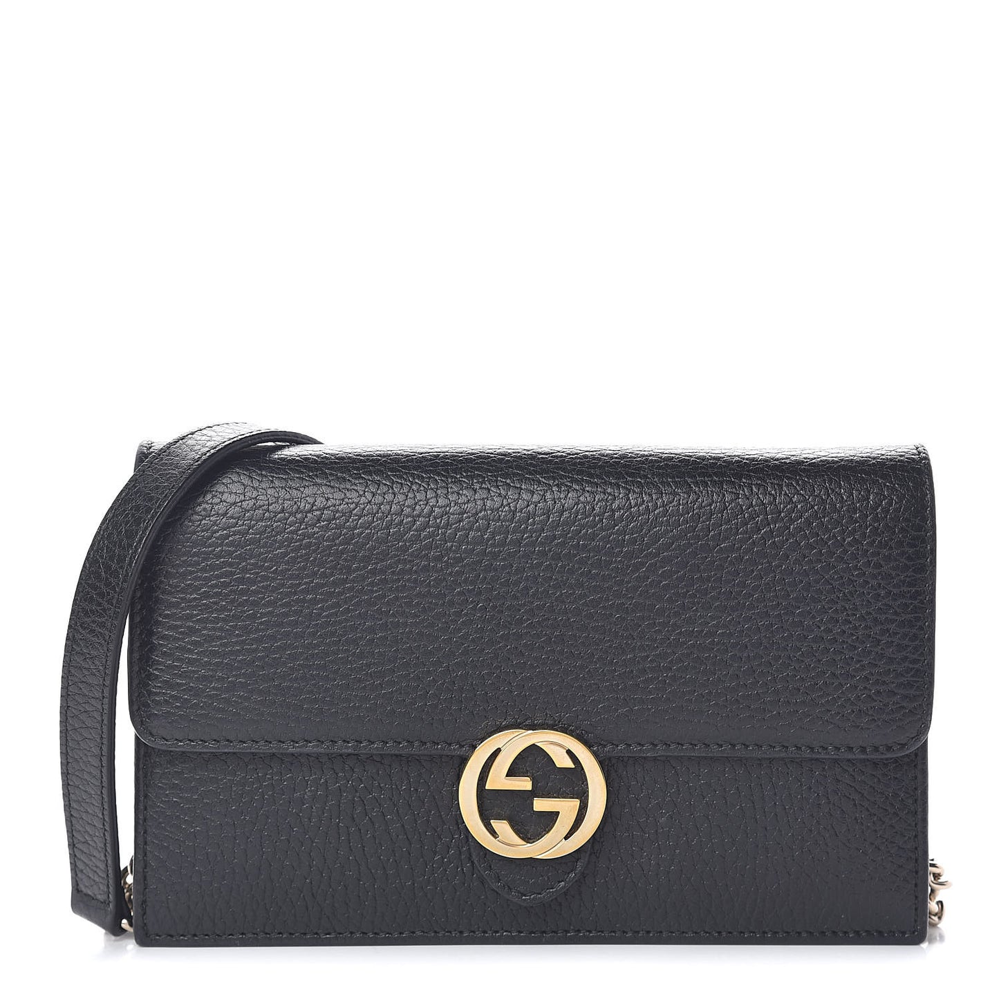 Dollar Calfskin Interlocking G Chain Wallet Black