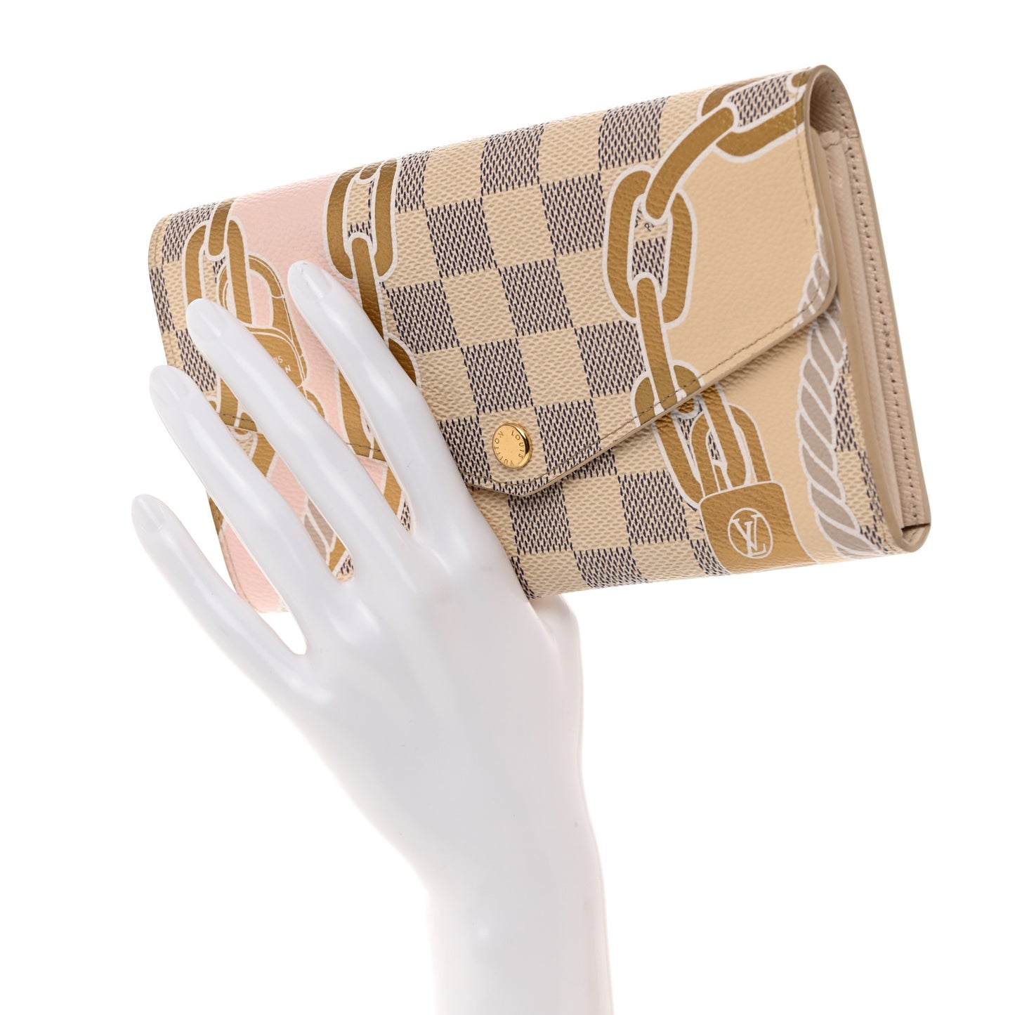 LOUIS VUITTON Damier Azur Nautical Sarah Wallet NM Gold