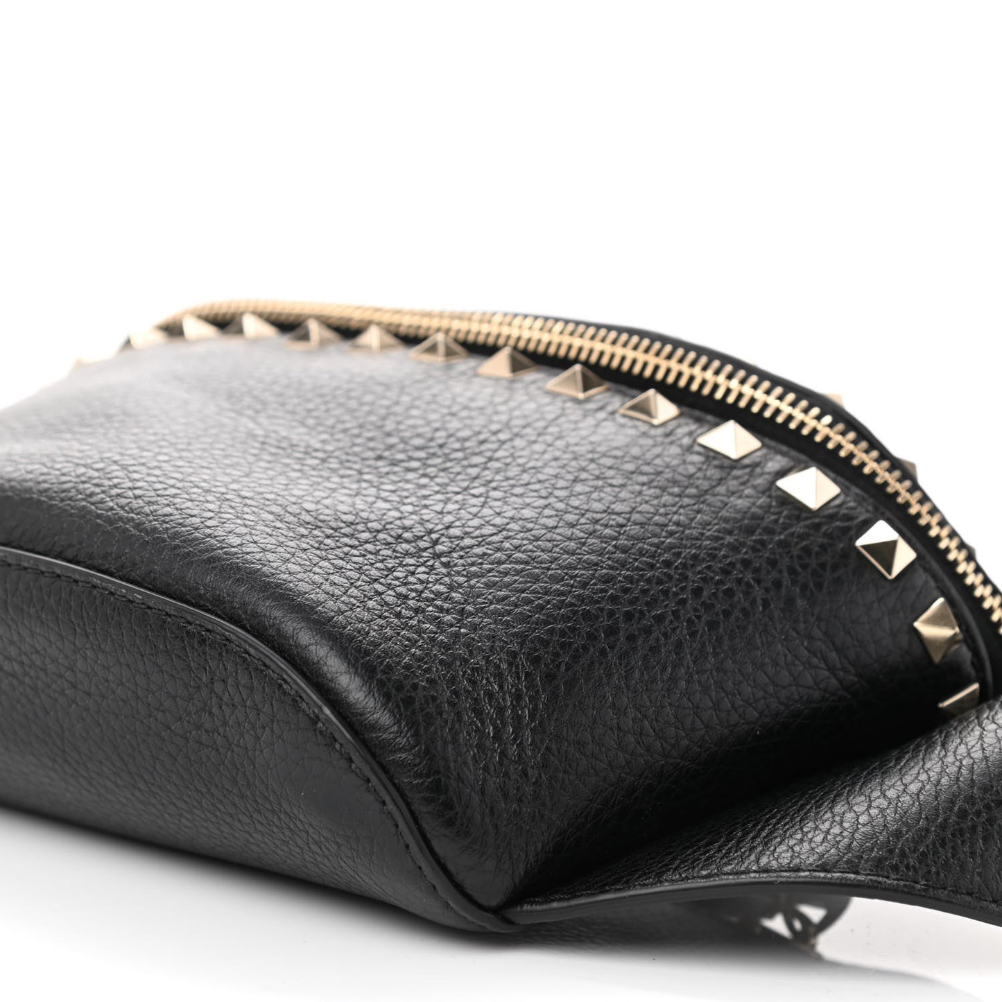 Grainy Calfskin Rockstud Belt Bag Black