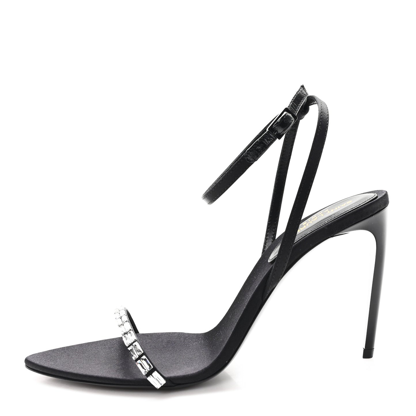 Crepe Satin Crystal New Nuit 90 Ankle Strap Sandals 36 Black