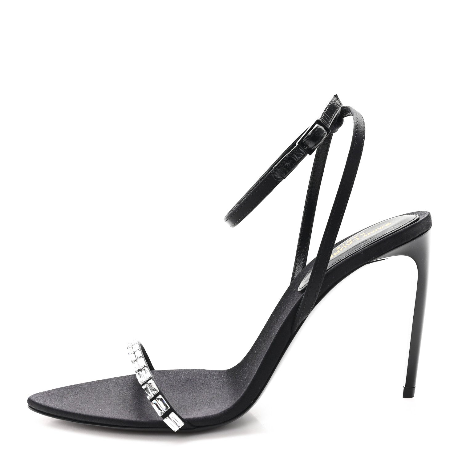 Saint Laurent Crepe Satin Crystal New Nuit 90 Ankle Strap Sandals 36 Black 1 of 10