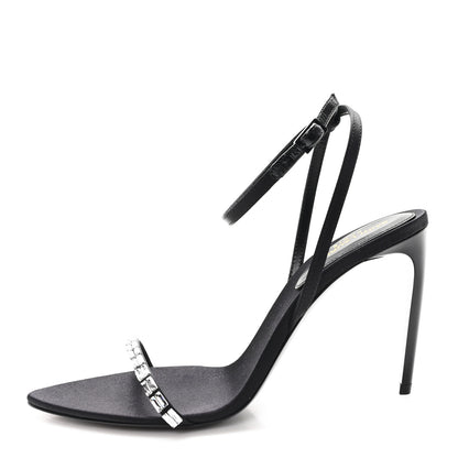 Saint Laurent Crepe Satin Crystal New Nuit 90 Ankle Strap Sandals 36 Black 1 of 10