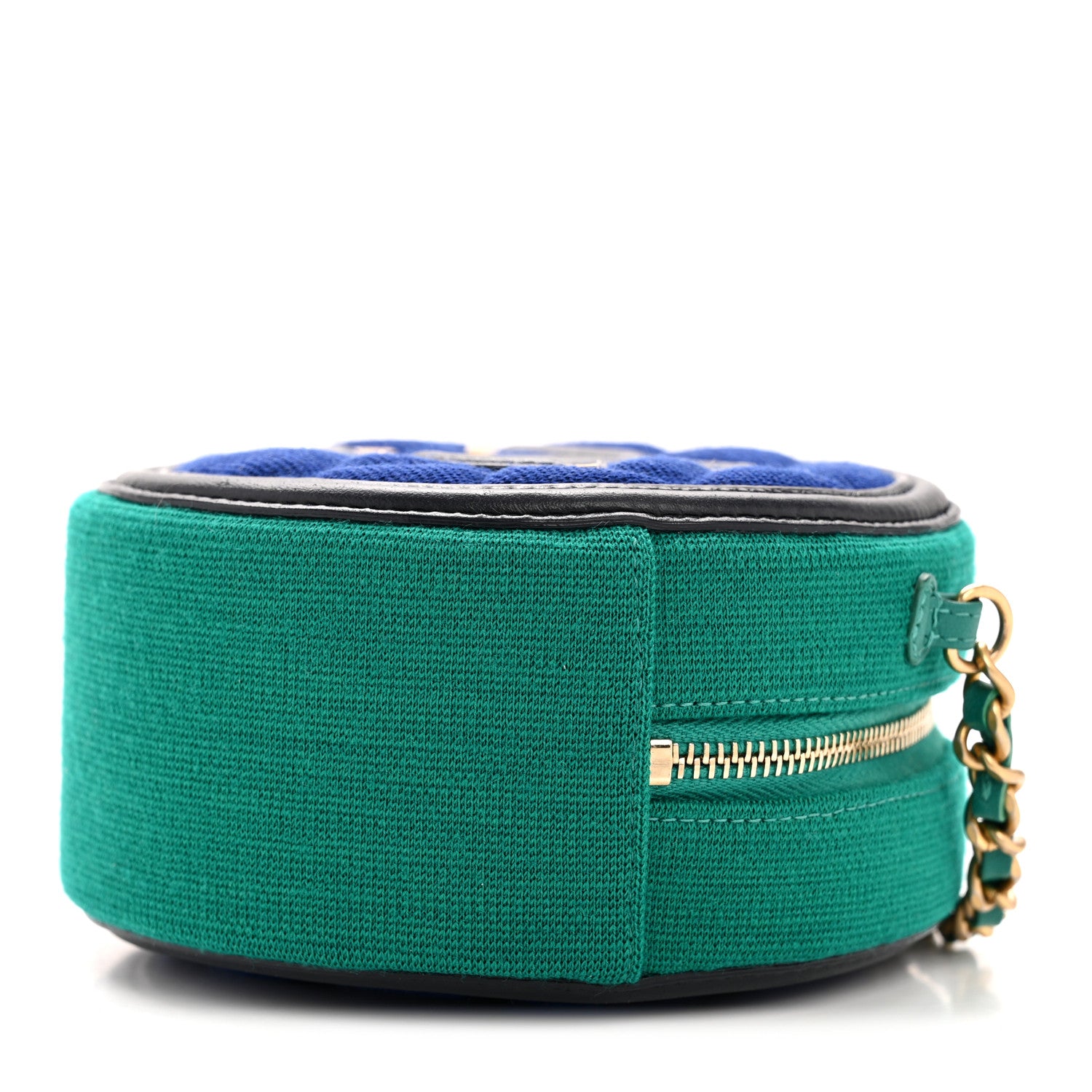 Chanel Jersey Quilted CC Filigree Round Clutch With Chain Blue Green Black 10 of 10