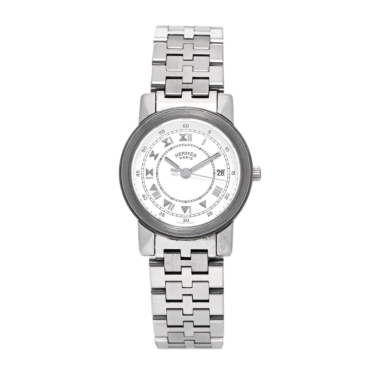 Hermes Stainless Steel 26mm Clipper Roman Quartz Watch 1 of 6