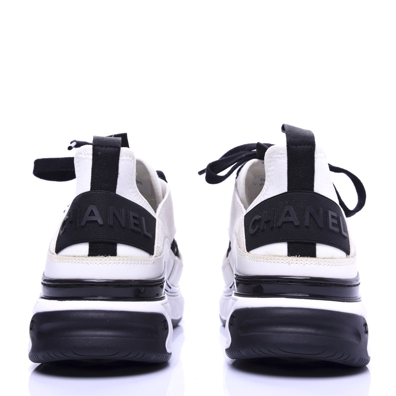 Chanel Calfskin Suede Nylon Grosgrain CC Sneakers 36 White Black 6 of 13