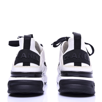 Chanel Calfskin Suede Nylon Grosgrain CC Sneakers 36 White Black 6 of 13