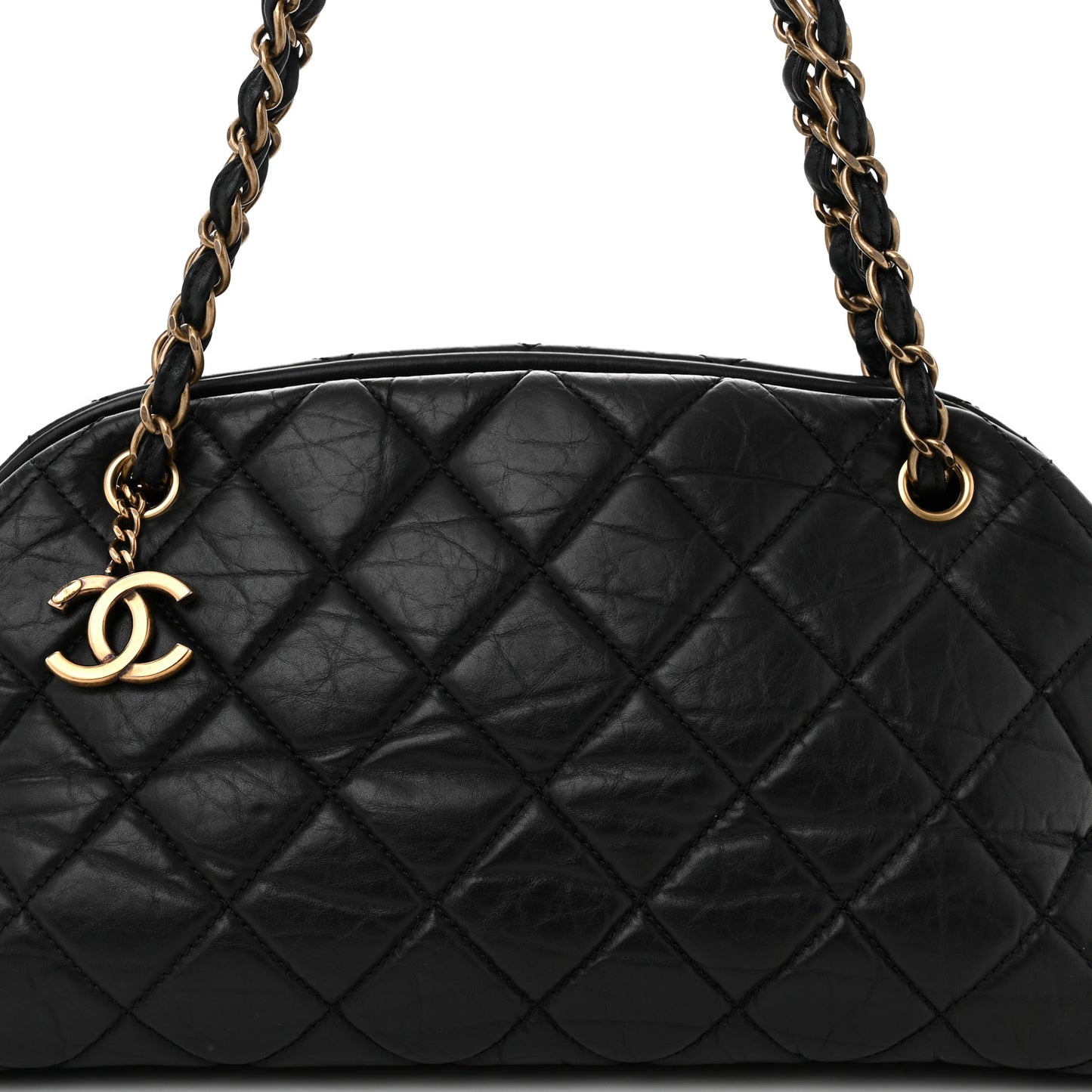Aged Calfskin Medium Just Mademoiselle Bowling Bag  Black