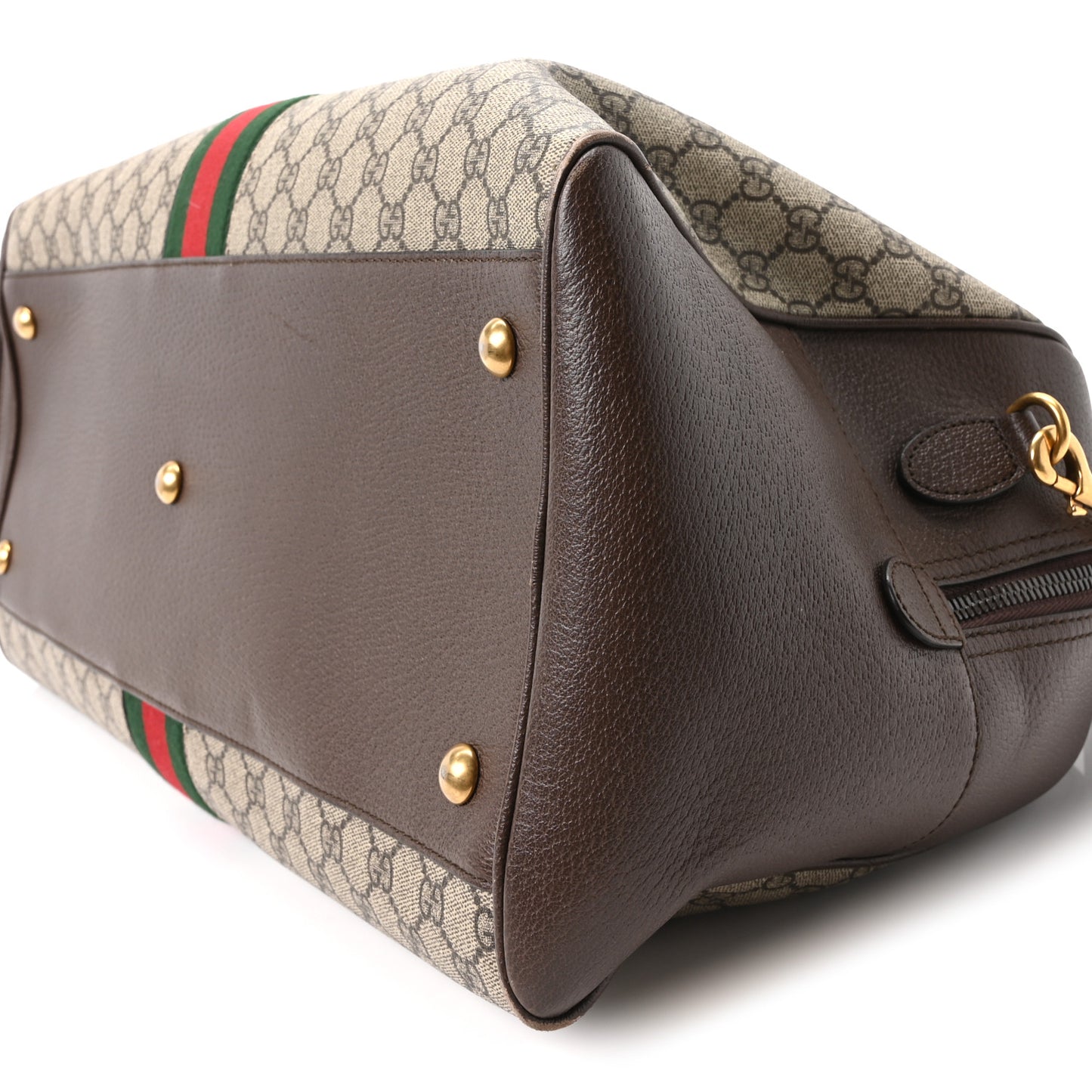 GG Supreme Monogram Textured Dollar Calfskin Web Large Savoy Bowling Bag Beige Ebony New Acero