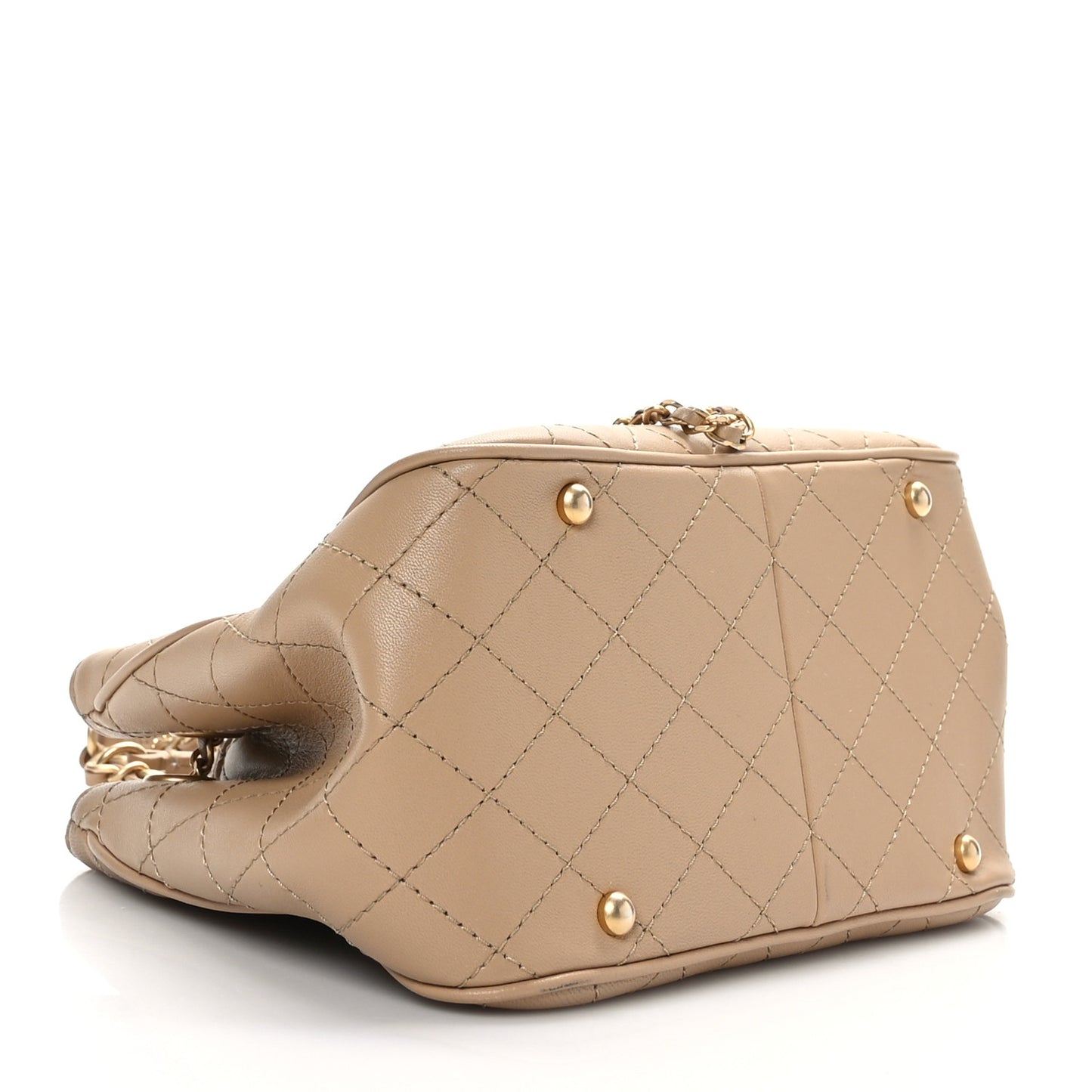 Calfskin Stitched Small Egyptian Amulet Drawstring Bag Beige