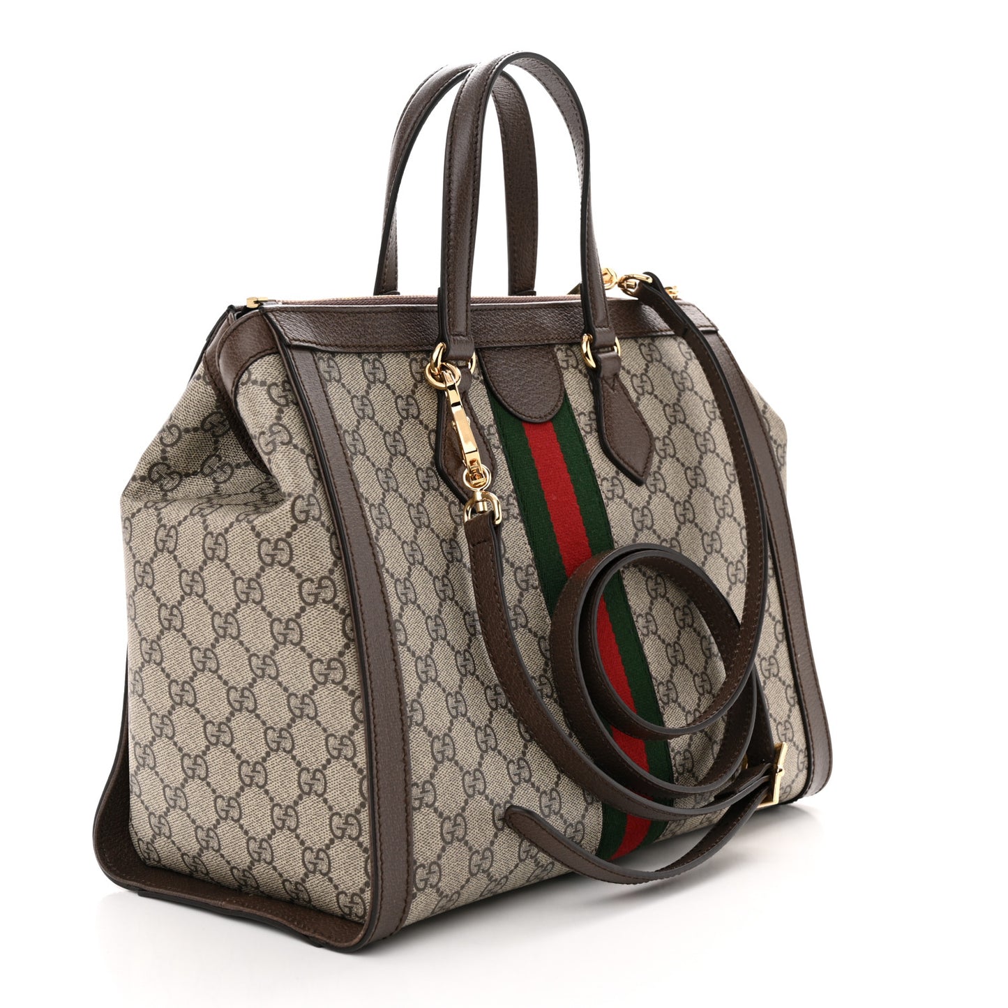 GG Supreme Monogram Web Medium Ophidia Tote Bag Brown