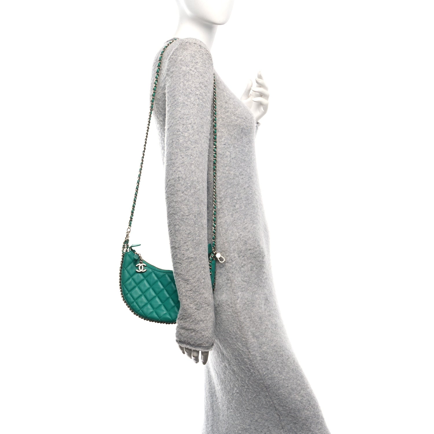 Chanel Lambskin Quilted Chain Around Hobo Green 2 of 10