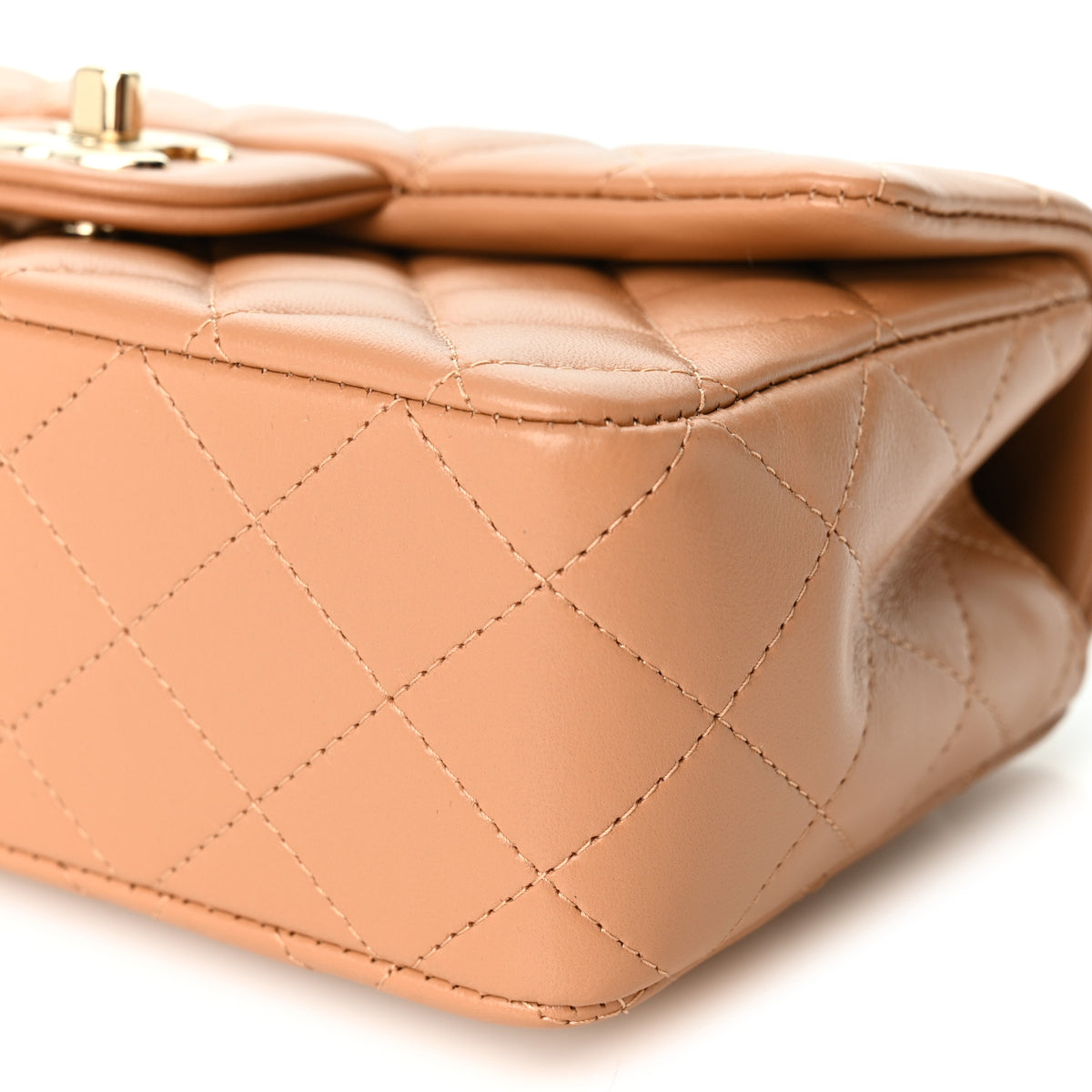 Chanel Lambskin Quilted Mini Top Handle Rectangular Flap Dark Beige 10 of 10